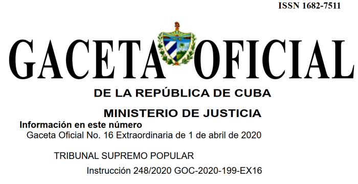 Instrucción No. 248 del Consejo de Gobierno del Tribunal Supremo Popular Foto tomada de https://www.gacetaoficial.gob.cu