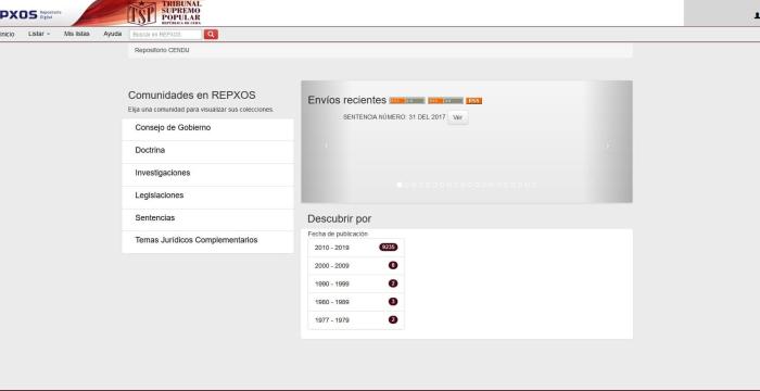 Foto:Pantalla principal del Repositorio Institucional del CENDIJ