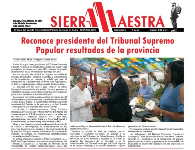 Reconoce presidente del Tribunal Supremo Popular resultados de la provincia 