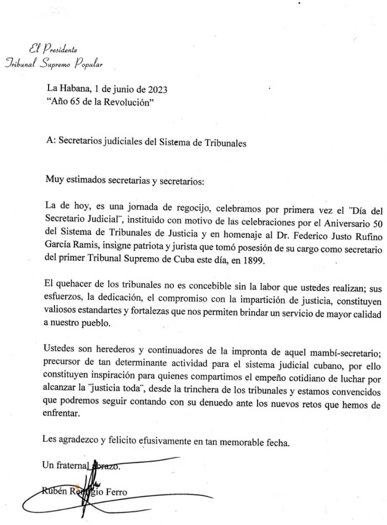 Carta de Rubén Remigio Ferro 