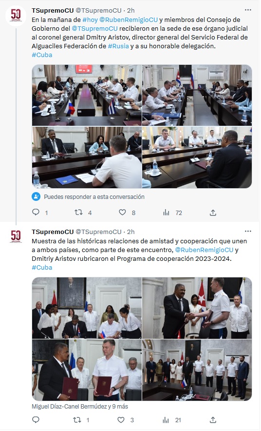 Recibe Tribunal Supremo Popular de la República de Cuba a una delegación de la Federación de Rusia 