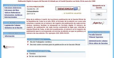Portada del sitio web de la Gaceta Oficial de la República de Cuba